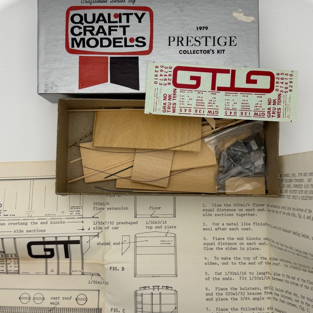 Quality Craft Models GTW 100 Ton Covered Hopper HO Scale Wood Kit 353‎ 1979